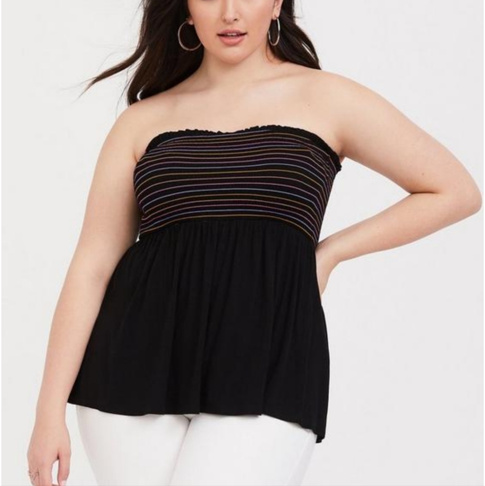 Black Stripe Smocked Tube Top
